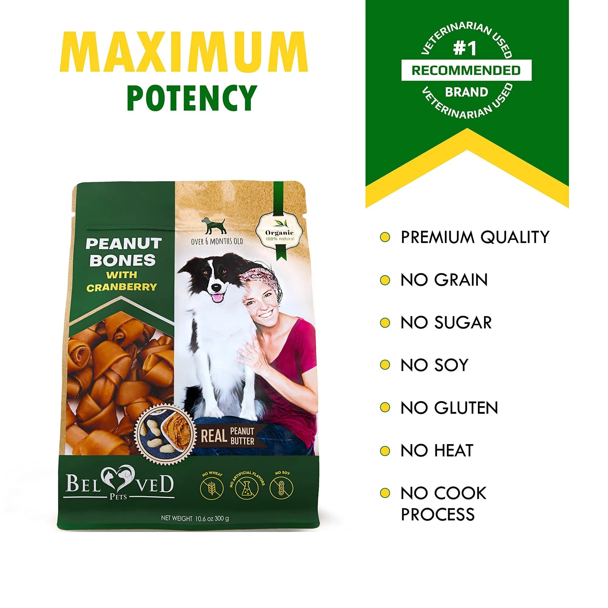 Dog Peanut Butter Bones with Cranberry Rawhide Free Chew Treats, Organic Snacks Healthy Collagen & Bulk Best Chews