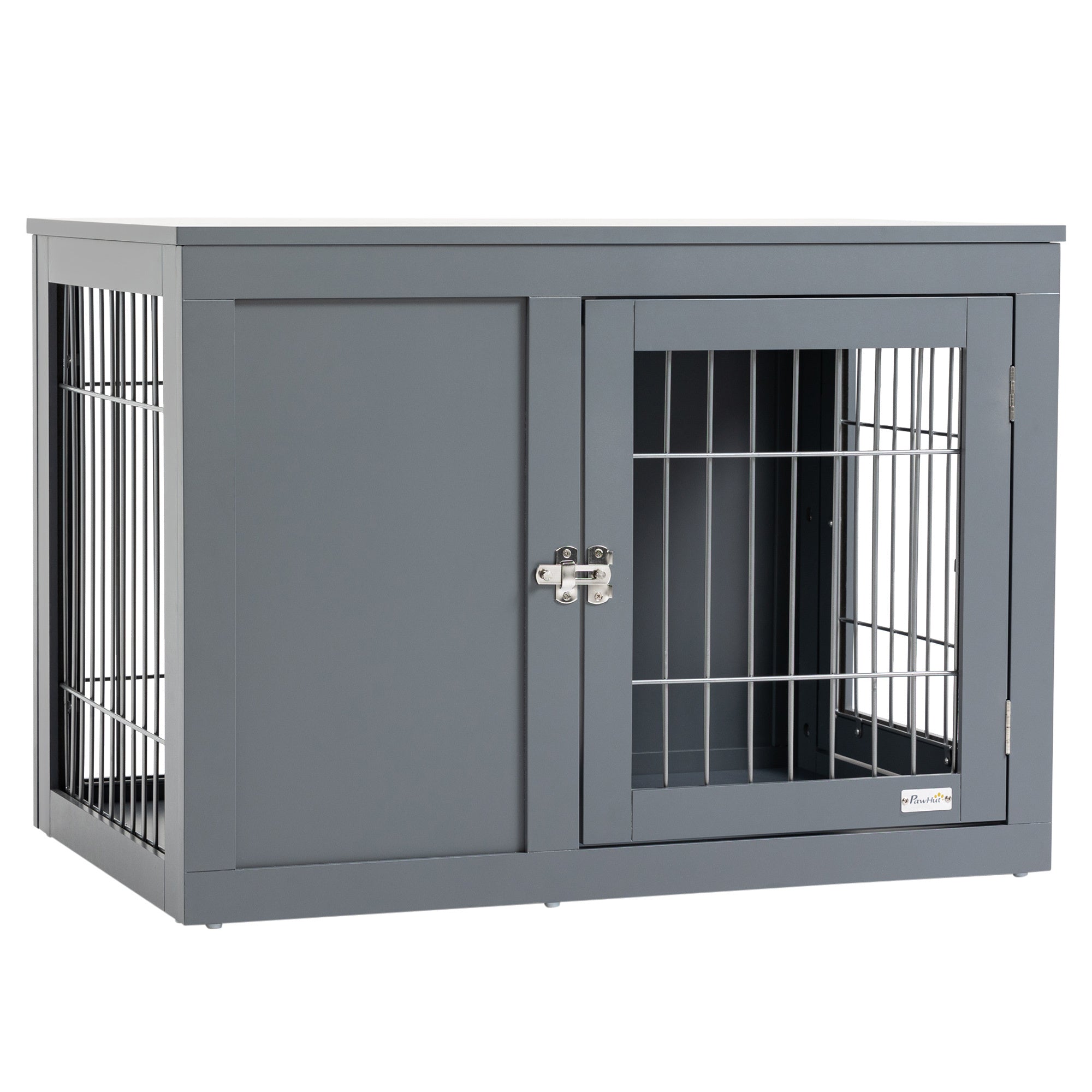 Dog Cage Furniture Metal Indoor Pet Cage, Double Door End Table, Small & Medium Dog House Locks, Grey