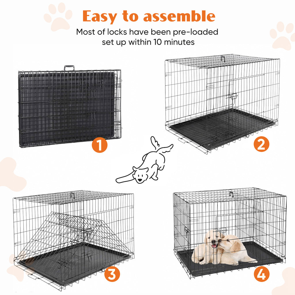 36' 42'  48' Dog Cage With Two Doors, Heavy Duty Dog Crate Cage