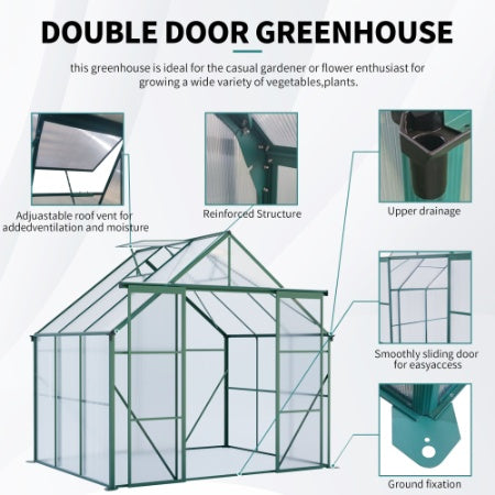 Double Door Polycarbonate Greenhouse Raised Base And Anchor Aluminum Heavy Duty Walk-in Greenhouses For Outdoor Backyard In All Season