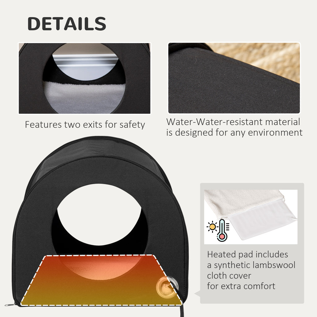 Winter Portable Heated Double Wide Water-Resistant Indoor Outdoor Cat Houses For Multiple Cats - Black