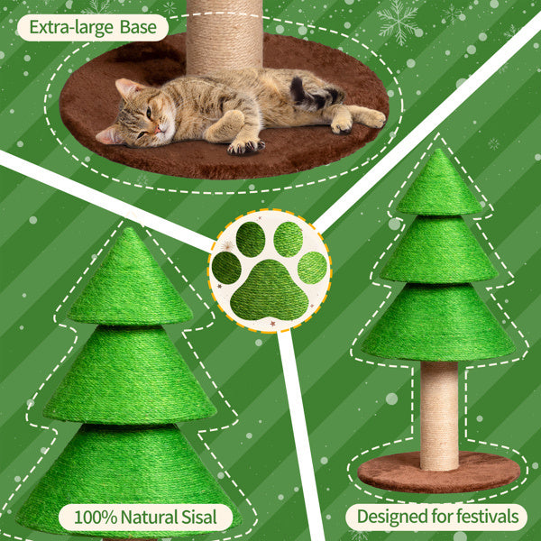 31.5in Christmas Tree Cat Scratcher, Cat Scratching Post For Indoor Cats, Large Sisal Cat Scratching Tree Cat Scratch Tower, Grass Green