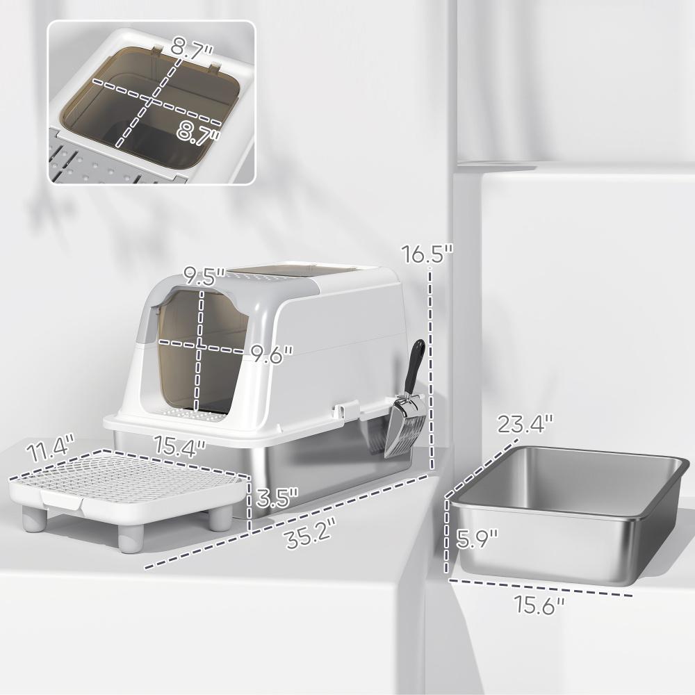 Enclosed Cat Litter Box with Scoop, Deodorizer Bag