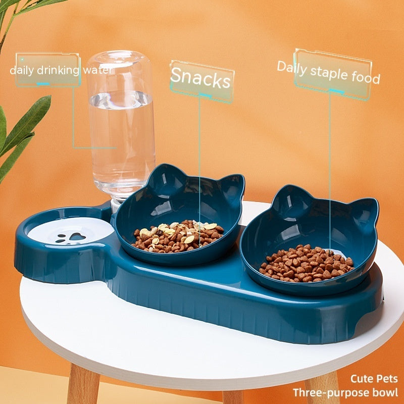 Double Food & Water Bowl Anti Roll For Cats