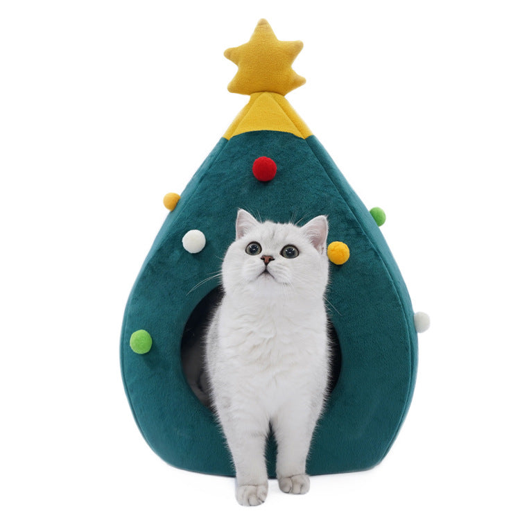 Felt Christmas Tree Cat Cave Bed Cat Mat Kennel
