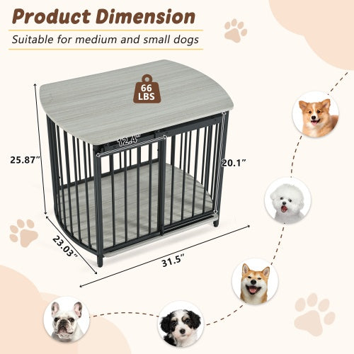 Furniture Style Dog Crate For Small And Medium Dogs, Wooden Cage Indoor Kennel Furniture, Modern Dog Crate End Table With Double-Doors