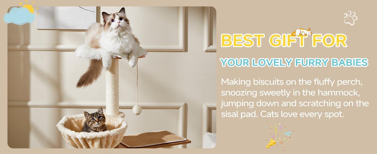 Solid Wood Cat Tree And Tower With Litter Box, Cat Scratching Board And Hammock For Indoor Large Cats