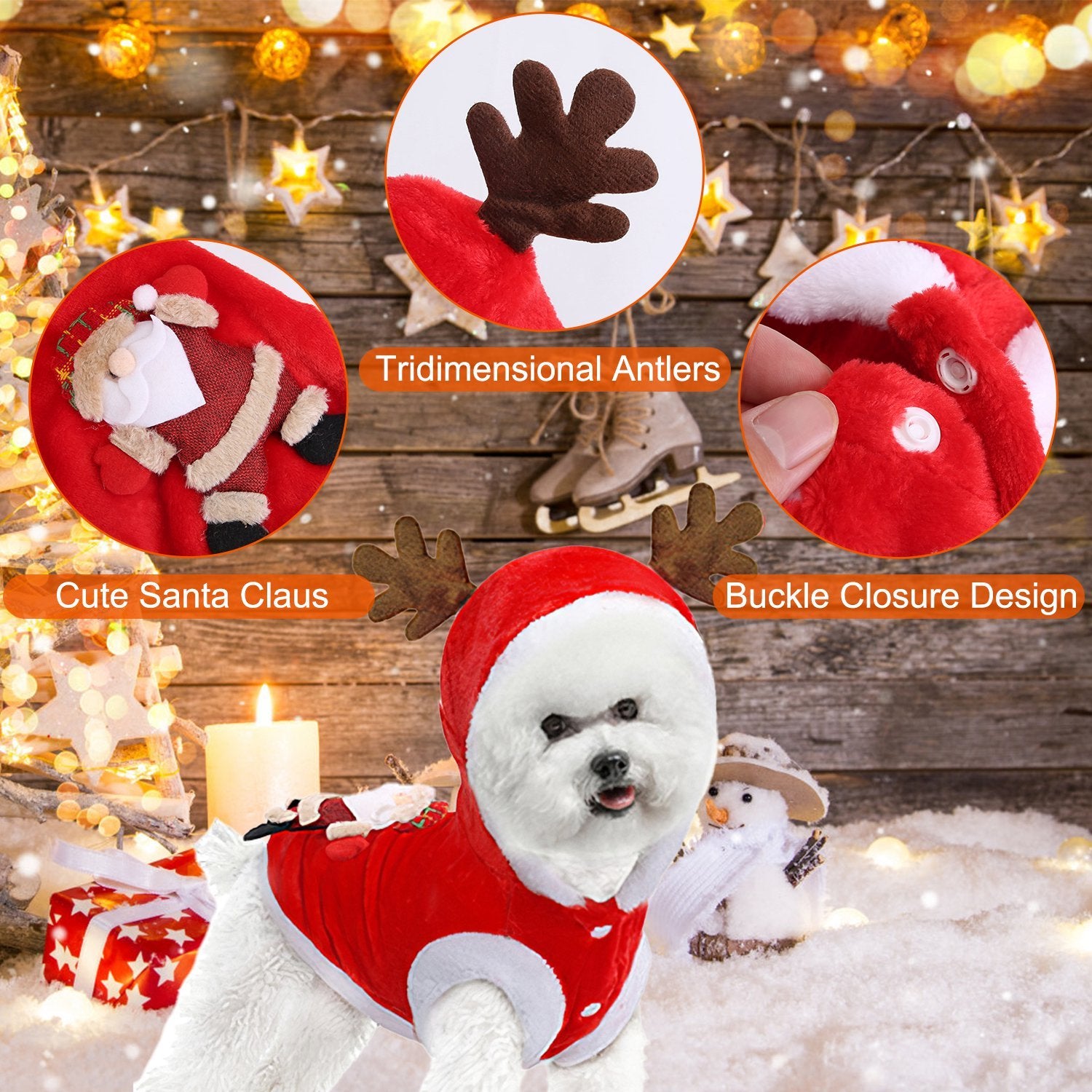 Pet Christmas Clothes Santa Claus Reindeer Antlers Costume Winter Outfit New Year Coat For Small Medium Dogs Cats