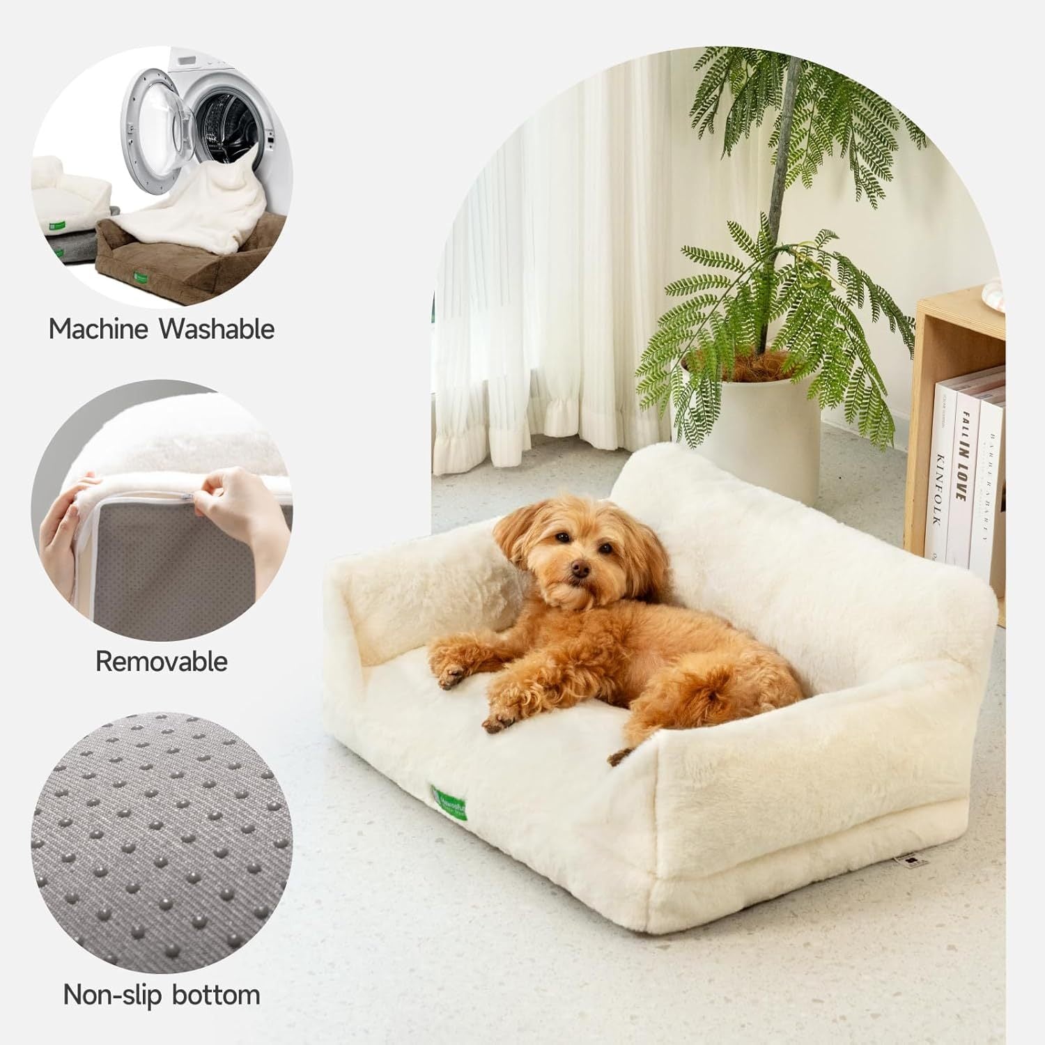 Dog Cat Sofa Bed - Washable Pet Bed With Removable Cover & Non-Slip Bottom For Indoor Cats & Small Dogs White, Medium