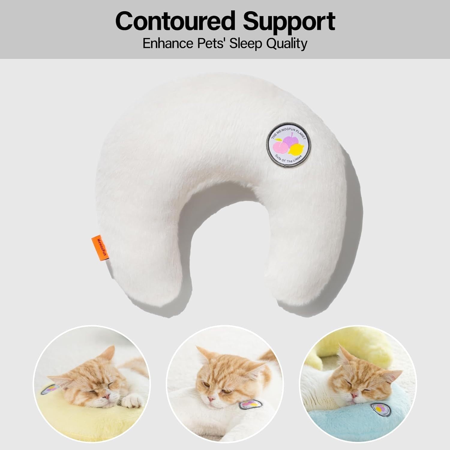 MEWOOFUN U-Shaped Orthopedic Pet Pillow - 10.6x9.8 Inch Fluffy Support Pillow For Cat & Puppy Joint Relief White