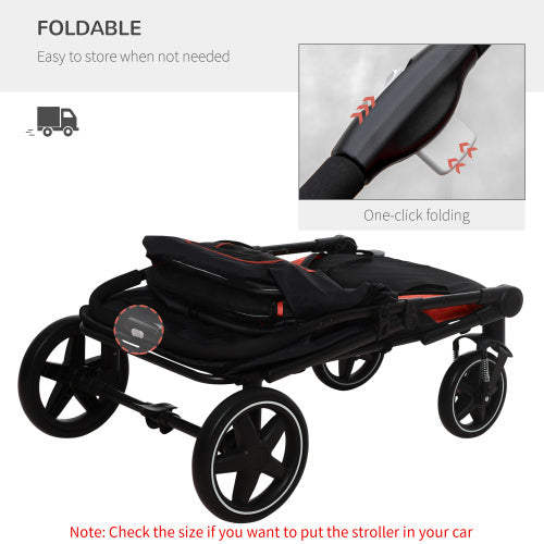 PawHut 1-Click Foldable Doggy Stroller For Medium Large Dogs, Pet Stroller With Storage, Smooth Ride With Shock Absorption, Mesh Window, Safety Leash, Big Dog Walking Stroller, Black
