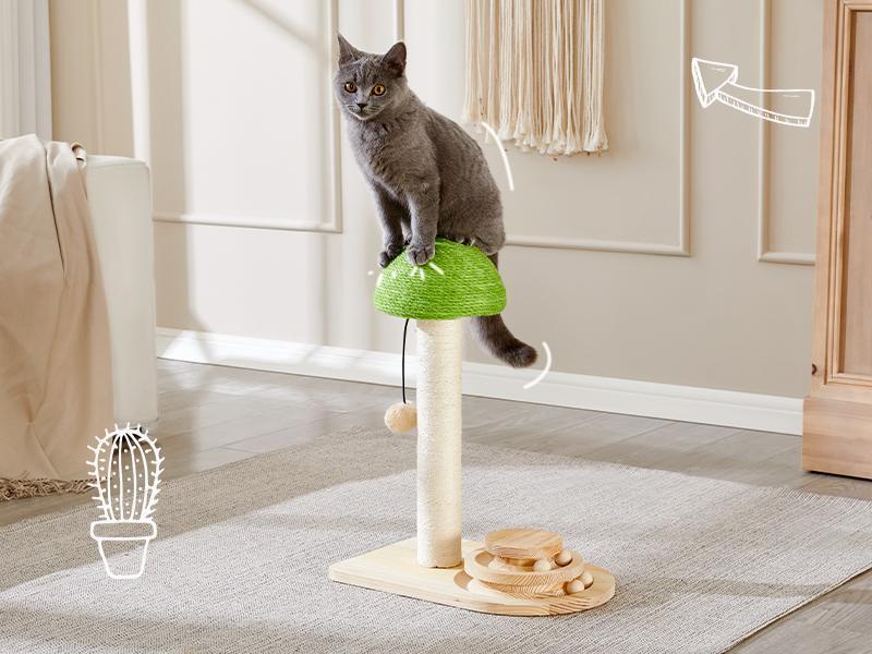 Mushroom Sisal Rope 2 In 1 Wooden Interactive Ball Track Ball Cat Scratching Post Cat Scratching Board