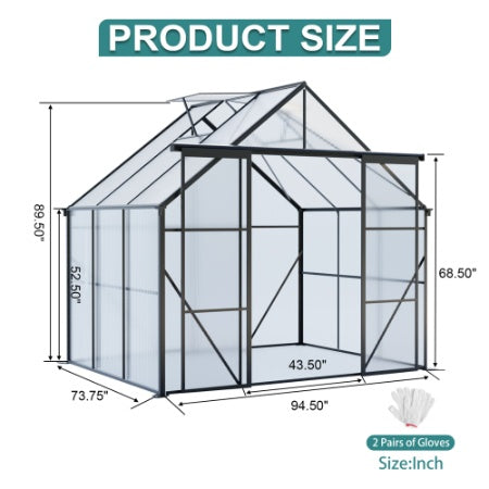 Double Door Polycarbonate Greenhouse Raised Base And Anchor Aluminum Heavy Duty Walk-in Greenhouses For Outdoor Backyard In All Season