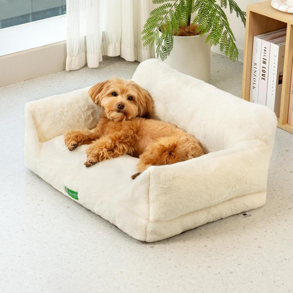 Dog Cat Sofa Bed - Washable Pet Bed With Removable Cover & Non-Slip Bottom For Indoor Cats & Small Dogs White, Medium