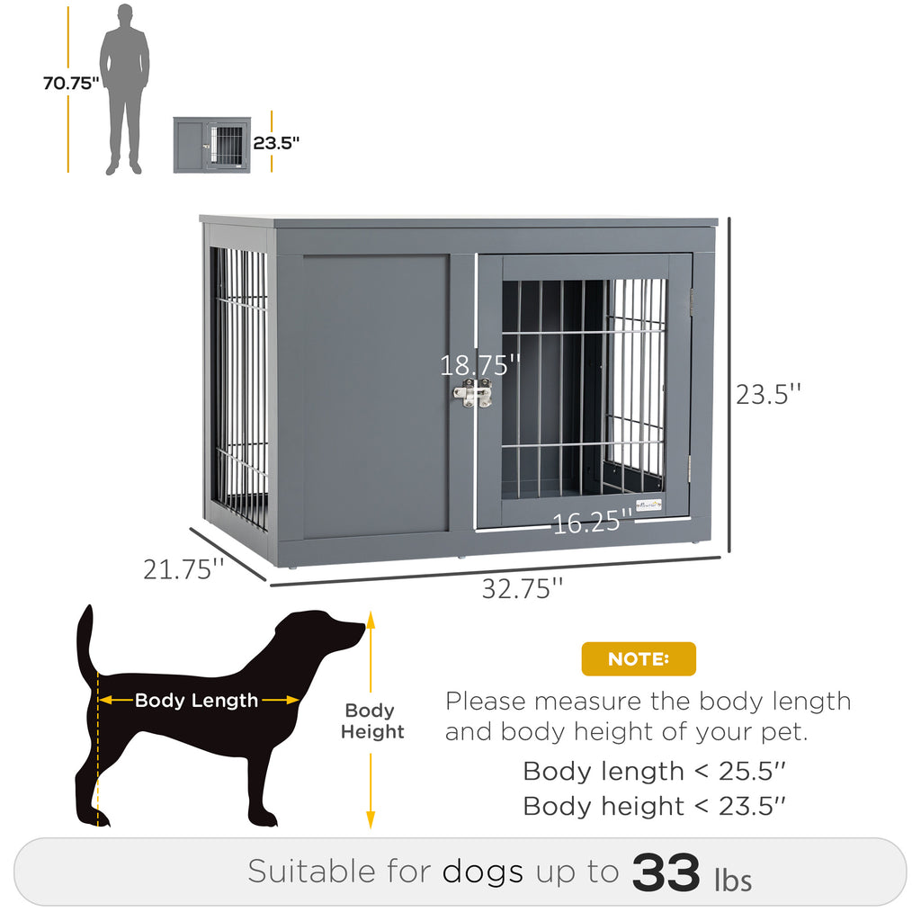Dog Cage Furniture Metal Indoor Pet Cage, Double Door End Table, Small & Medium Dog House Locks, Grey
