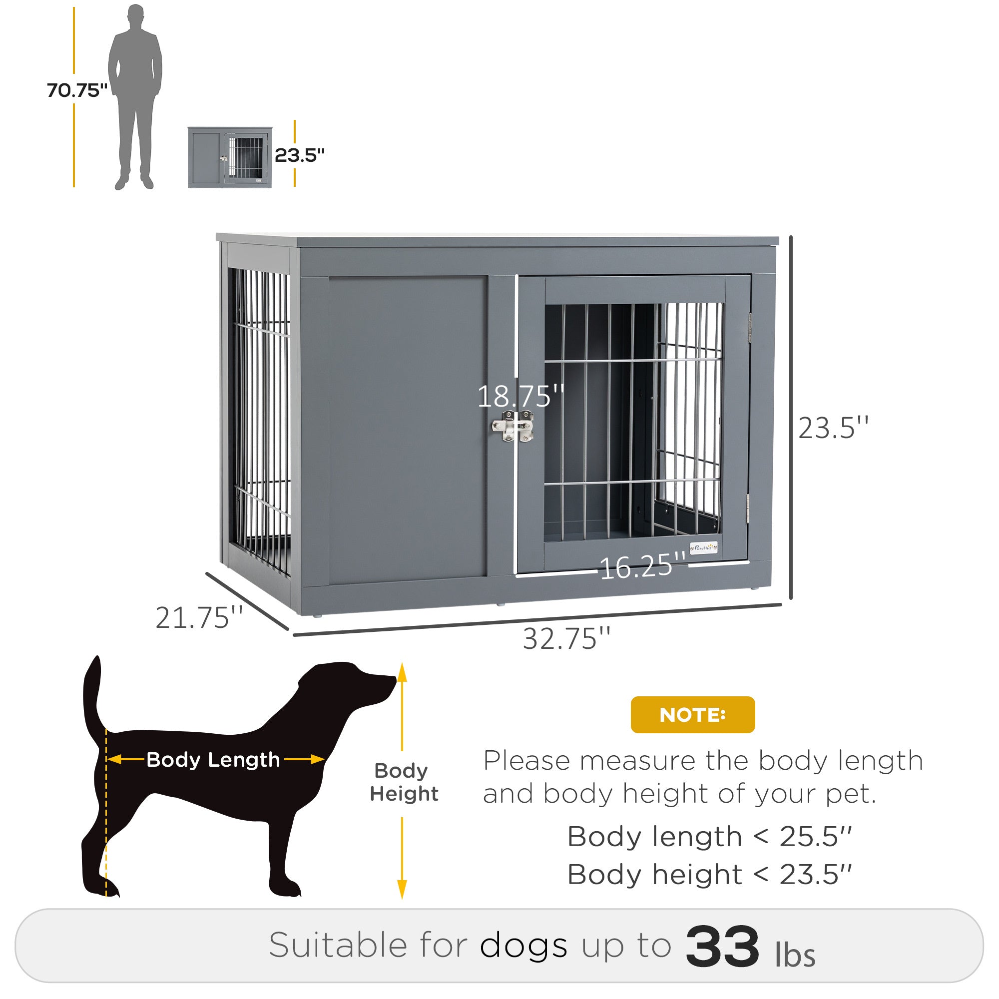 Dog Cage Furniture Metal Indoor Pet Cage, Double Door End Table, Small & Medium Dog House Locks, Grey