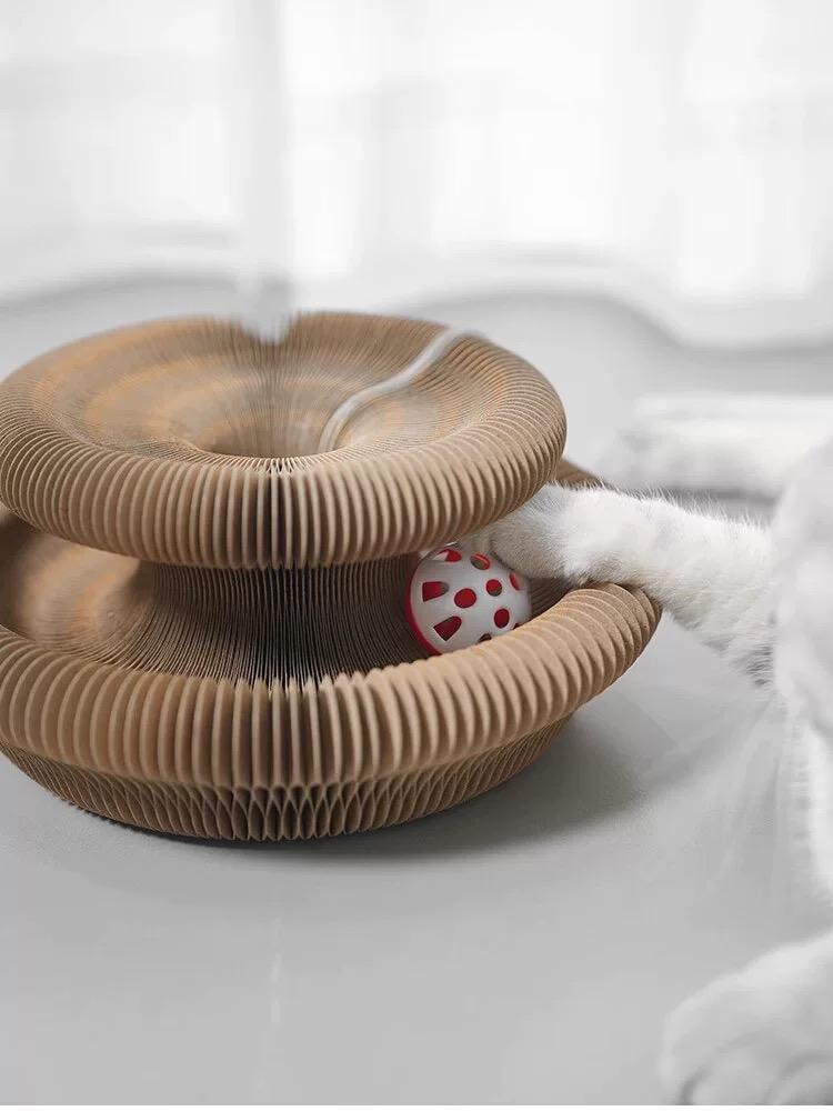 Cat Curl Scratching Board Magic Organ Cat Toy Recyclable Corrugated Cardboard Scratch-Resistant And Wear-Resistant Foldable Wood Grain Interactive Cat Scratching Toy