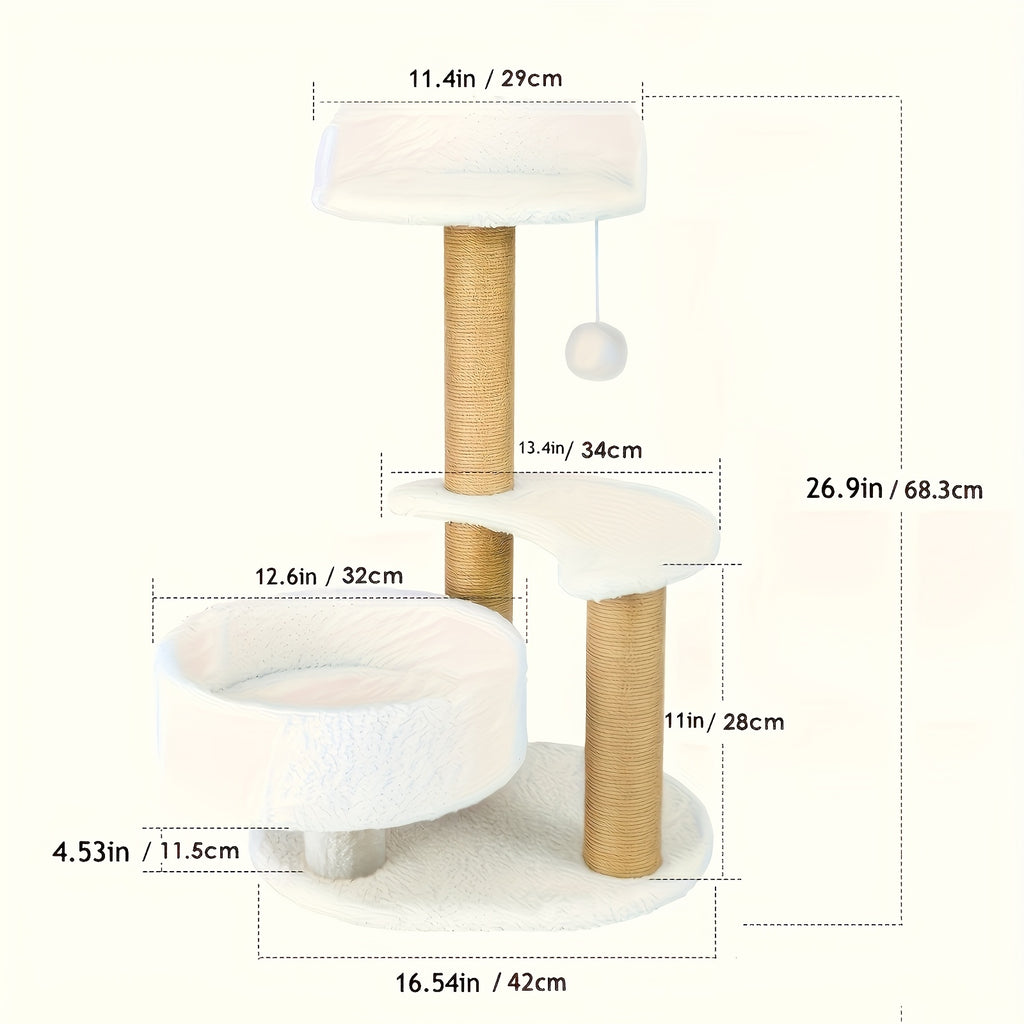 Luxury Cat Tree With Scratching Posts - Easy To Assemble, Wooden Fiber Structure, Suitable For Cats.