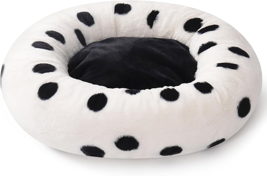 Donuts Cat Bed For Indoor Cats - 23 Inch Round Washable Pet Bed With Non-Slip Bottom, Plush Fluffy Small Dog Bed For Puppies & Kittens, Black Dot