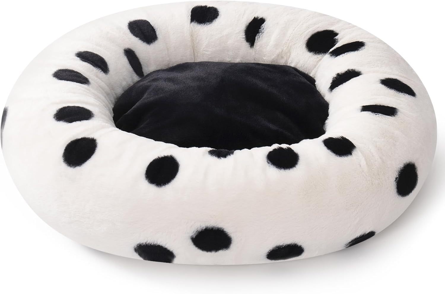 Donuts Cat Bed For Indoor Cats - 23 Inch Round Washable Pet Bed With Non-Slip Bottom, Plush Fluffy Small Dog Bed For Puppies & Kittens, Black Dot