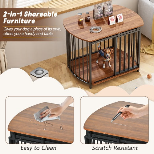 Furniture Style Dog Crate For Small And Medium Dogs, Wooden Cage Indoor Kennel Furniture, Modern Dog Crate End Table With Double-Doors