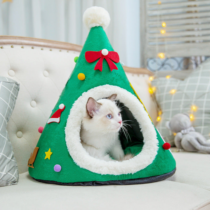 Autumn And Winter Warm Cat Nest Christmas Hat Shape Sponge Pet Bed Pet House