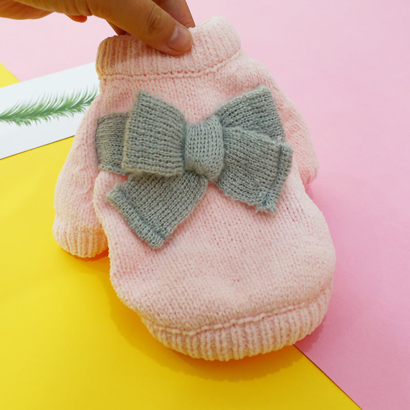 Bowknot Dog & Cat Sweater - Hollow Knit Sweater