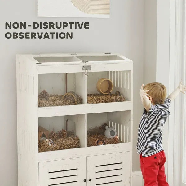 Large Hamster Cage For Multiple Small Pets, Rat Cage With Storage Cabinet, Clear Transparent Panels