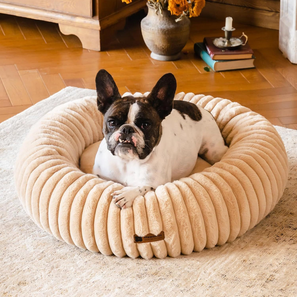 Donut Dog Bed For Medium Dogs - Calming Pet Bed With Non-Slip Bottom, Washable For Pets Up To 45 Lbs Light Brown