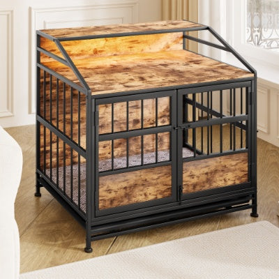 Multi-function Furniture Style Dog Crates With Storage, Dog Crate Furniture Large Wooden Dog Kennel With Double Doors, For Large Medium Dog Indoor, Brown