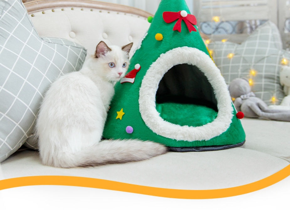 Autumn And Winter Warm Cat Nest Christmas Hat Shape Sponge Pet Bed Pet House