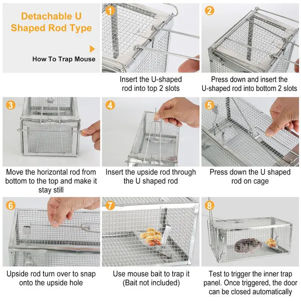 2 Pack Rat Trap Cage Humane Live Rodent Trap Cage Galvanized Iron Mice Mouse Control Bait Catch With Detachable U Shaped Rod
