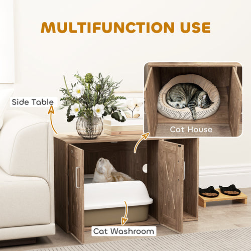 Cat Litter Box Enclosure with Scratching Board, Washroom End Side Table, 31.5 X 19X 20, Walnut Brown
