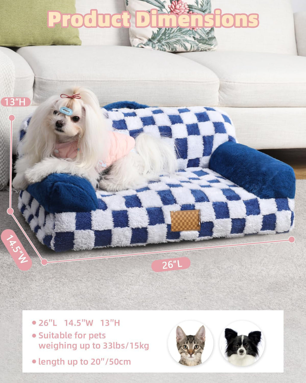 Jacquard Luxury Solid Color Pattern Leather Fur Machine Washable Detachable Cover Pet Bed