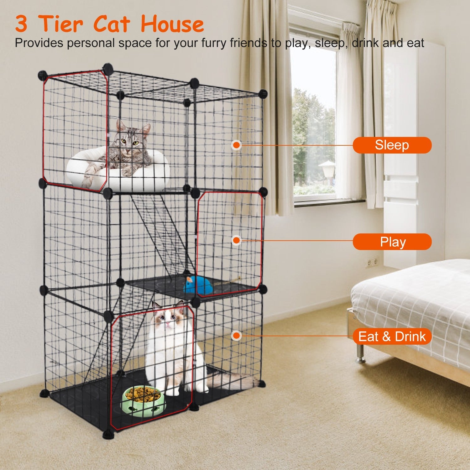 Cat Cage DIY Indoor Pet House, Small Animal House. Detachable Playpen With 3 Doors And 3 Layers, Suitable For Kittens, Puppies, Rabbits