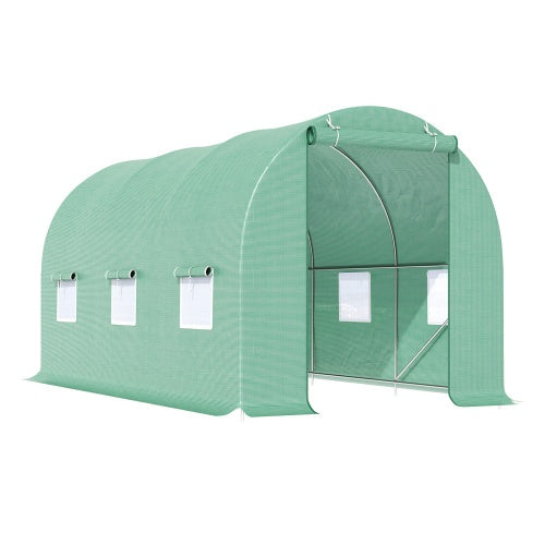 Outsunny 15X 6 X 7 Walk-in Tunnel Greenhouse Garden Plant Growing House With Door And Ventilation Window, Green