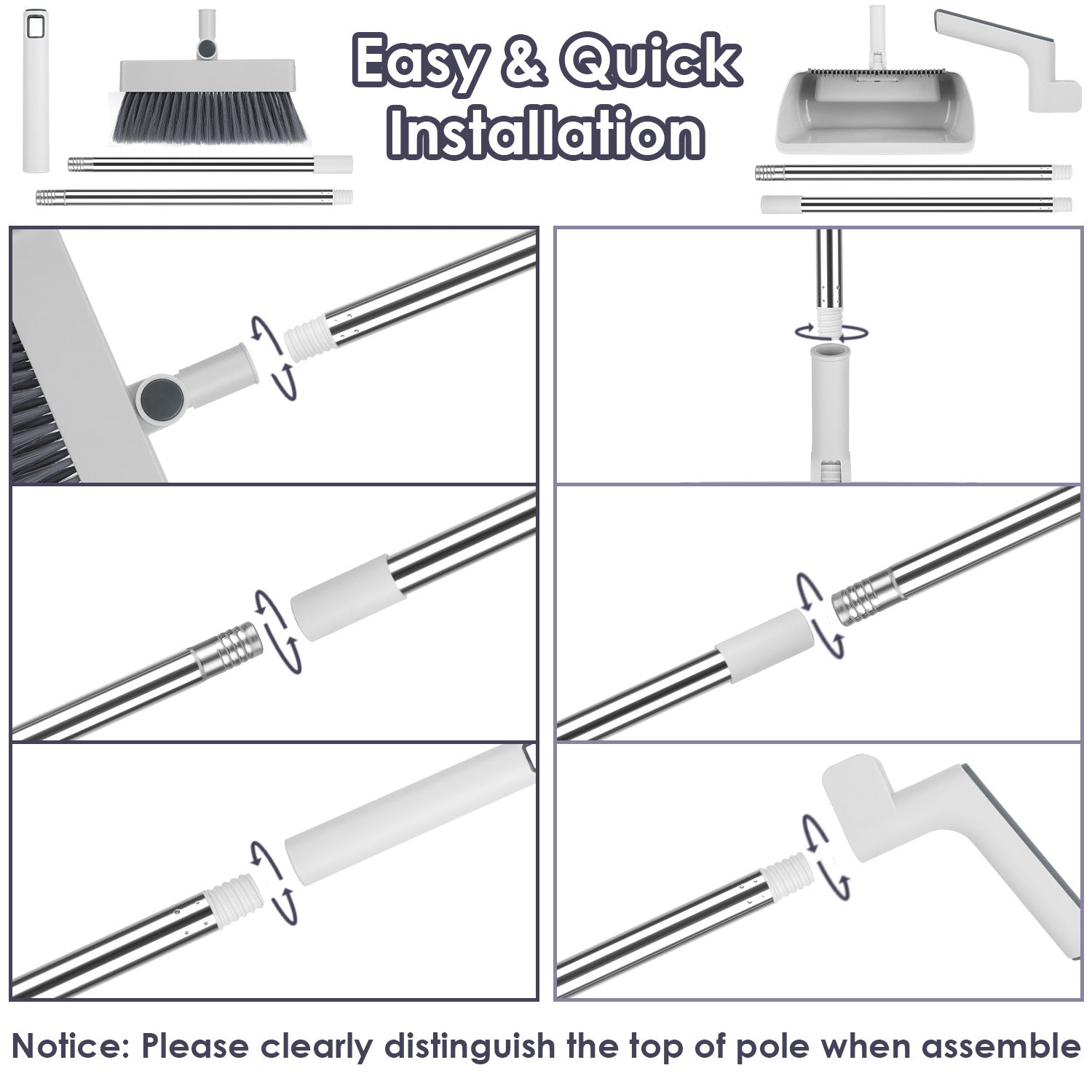 1Set Broom And Dustpan Combo Set With Squeegee Stainless Steel Handle 4 In 1 Upright Standing Broom And Dust Pan For Indoor Outdoor Garage Kitchen Room Office Sweeping