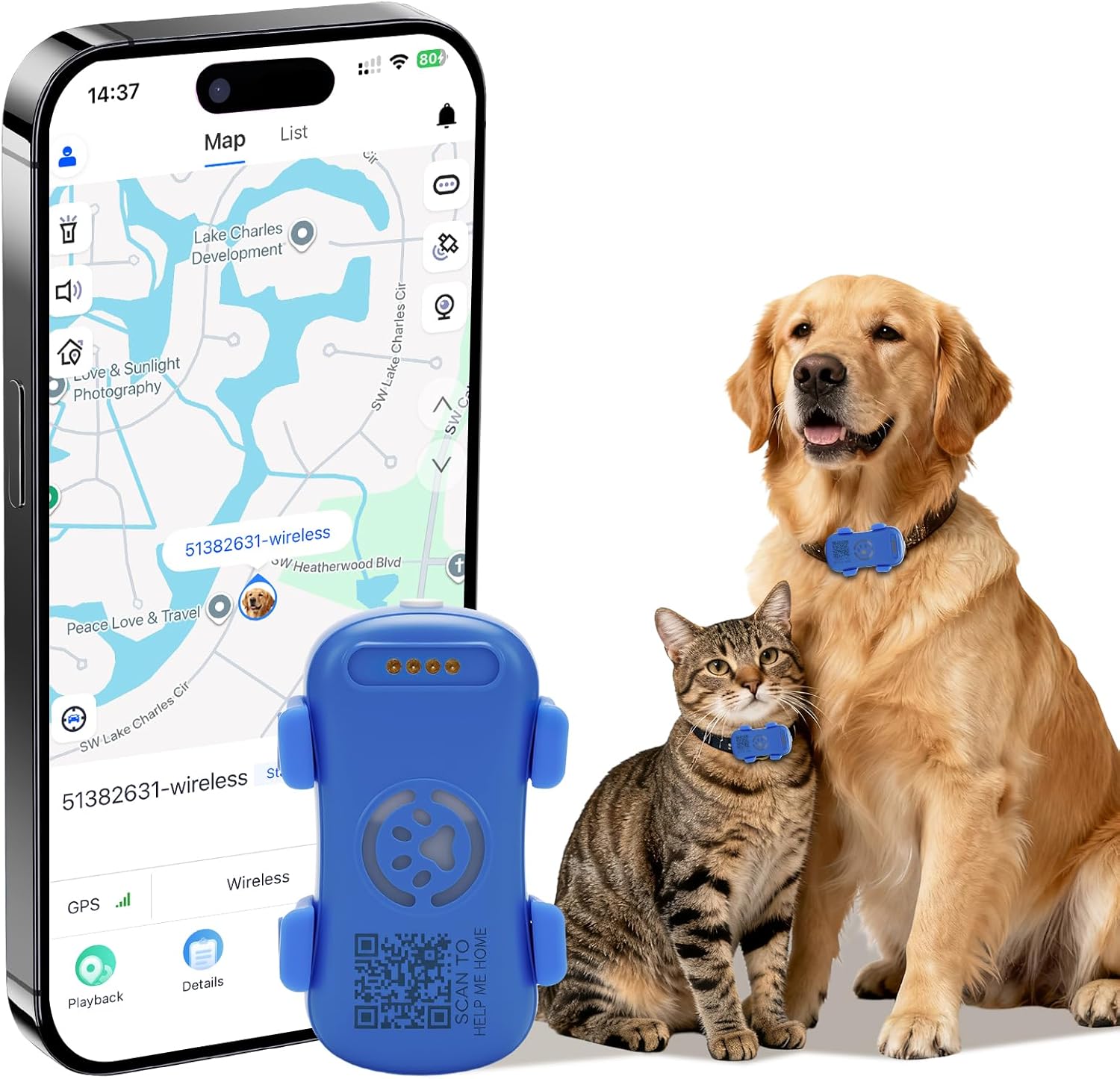 Unlimited Distance GPS Anti-Lost Pet Tracker with Geo-fence, Flash Light & Sound Alarm, Fits Most Pet Collars (Only shipping inside USA)