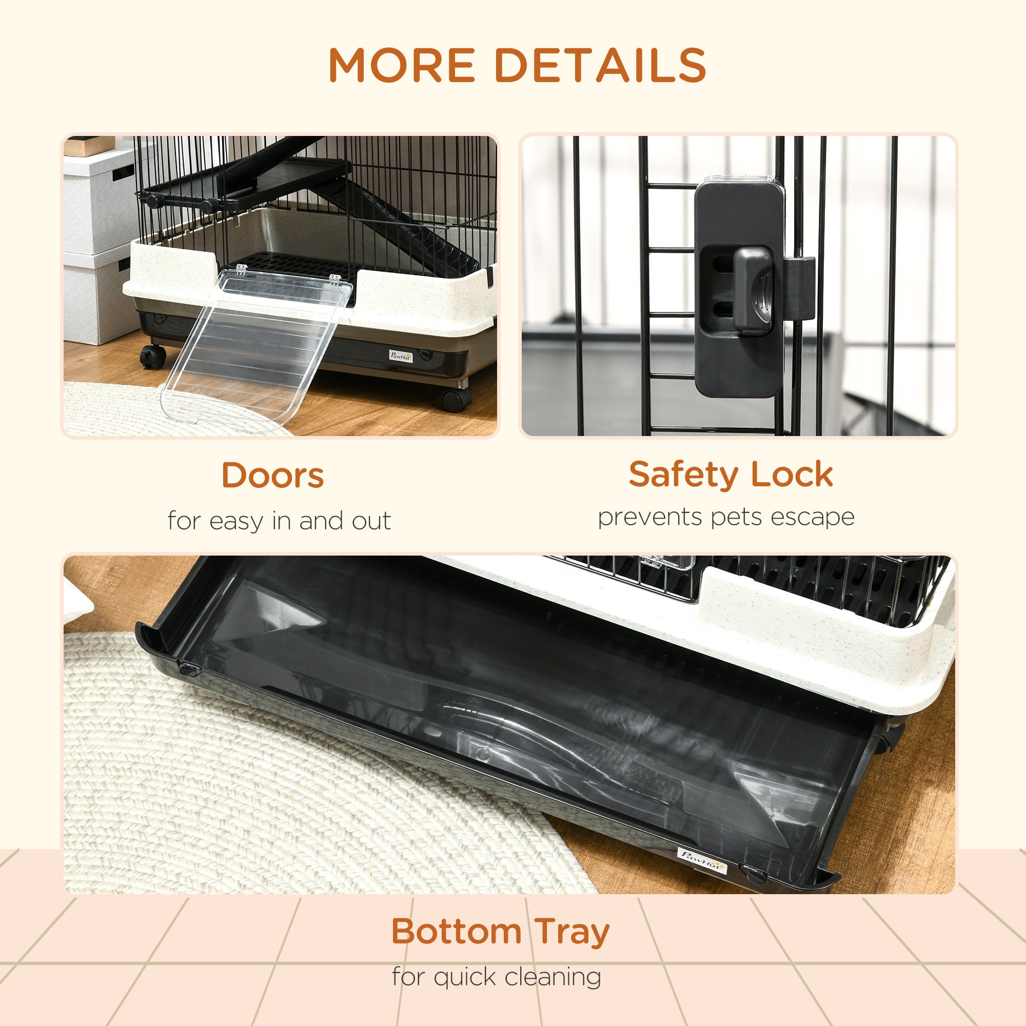 32L 6-Level Small Animal Cage Rabbit Hutch With Wheels Slide-out Tray Black For Bunny Chinchillas Ferret