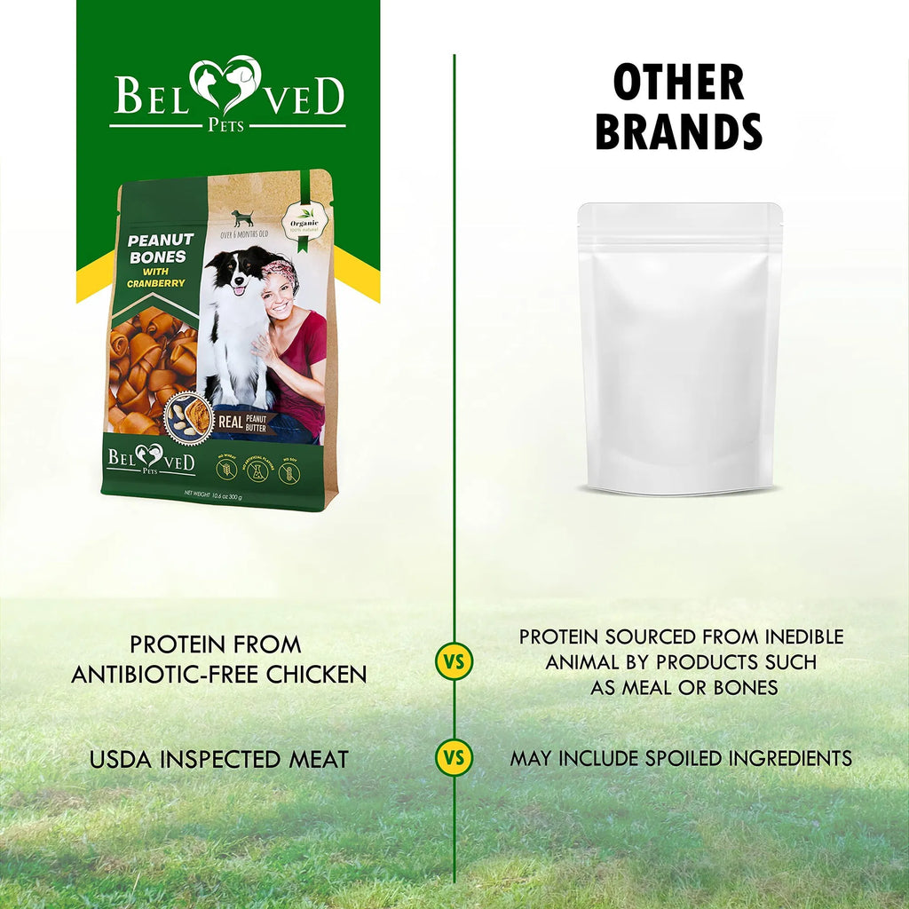 Dog Peanut Butter Bones with Cranberry Rawhide Free Chew Treats, Organic Snacks Healthy Collagen & Bulk Best Chews