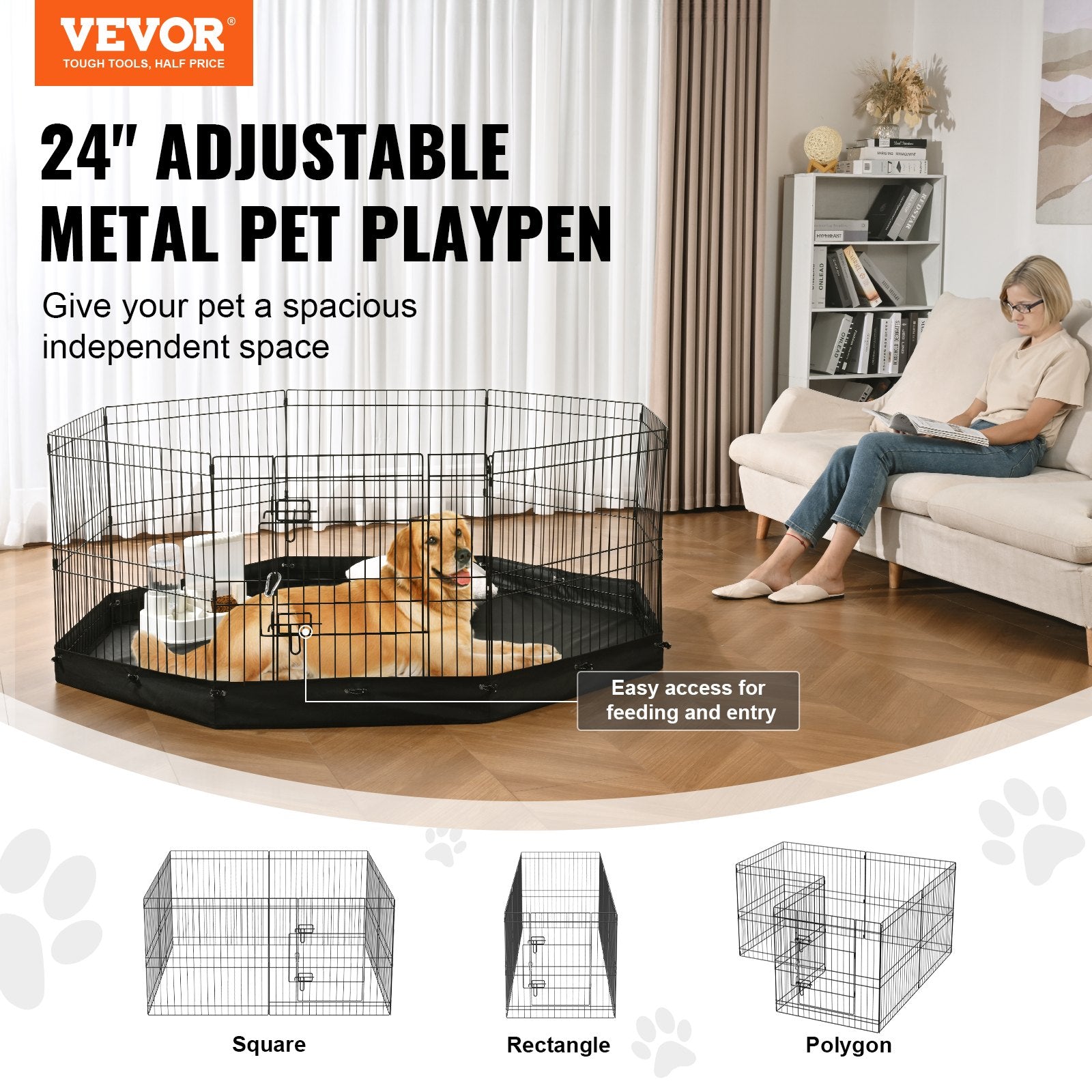 8 Panel Dog Playpen Metal with Bottom Pad (only ship inside USA)