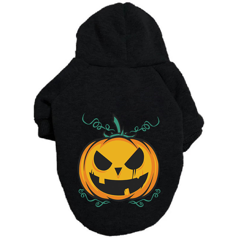 Halloween Pumpkin Dog Pattern Sweater Clothes Dog Hoodie With Hat