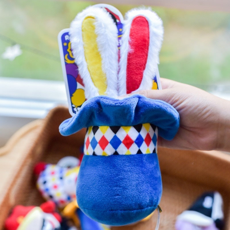 Interactive Plush Dog Toy Bundle, Clown Wobble Hammer & Bunny Squeeze Hat 2-Pack