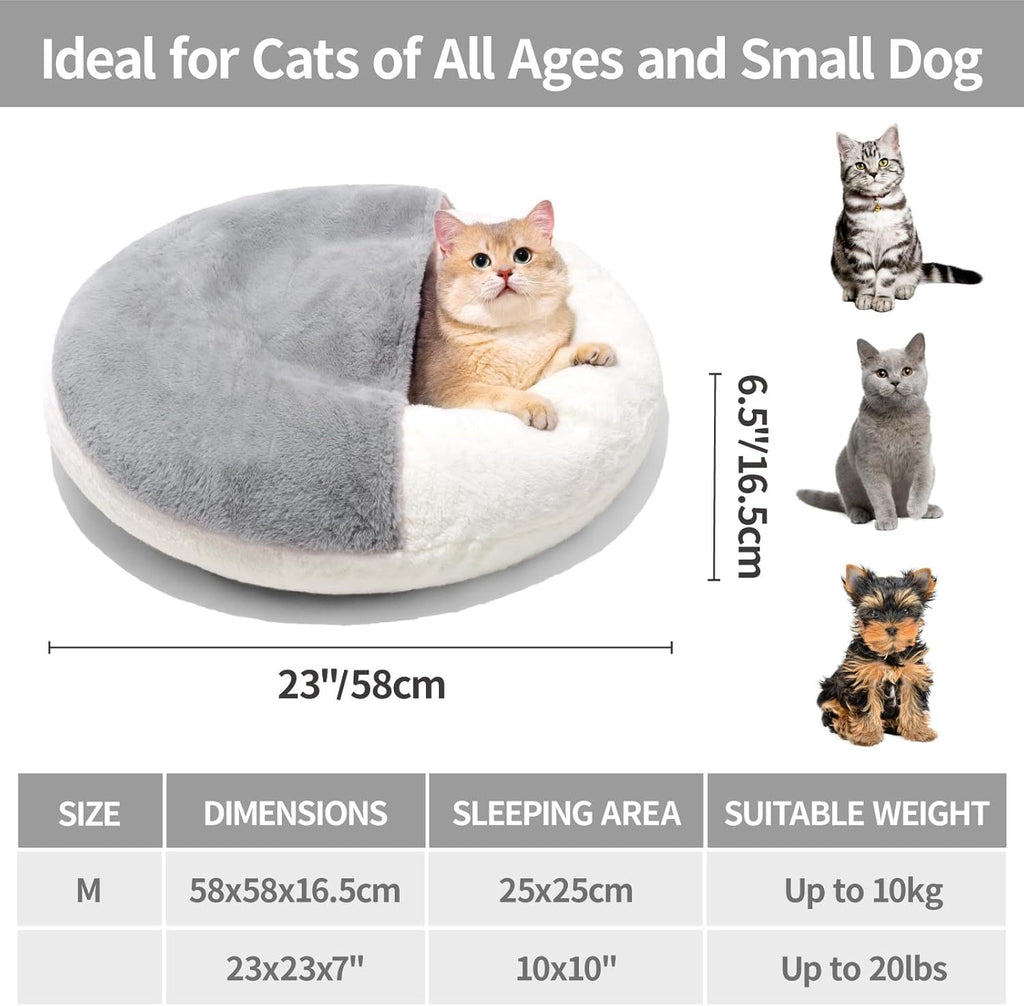 Enclosed Cat Bed Cave - Washable Pet Bed With Blanket & Non-Slip Base For Cats & Small Dogs 22'' X 22'', White