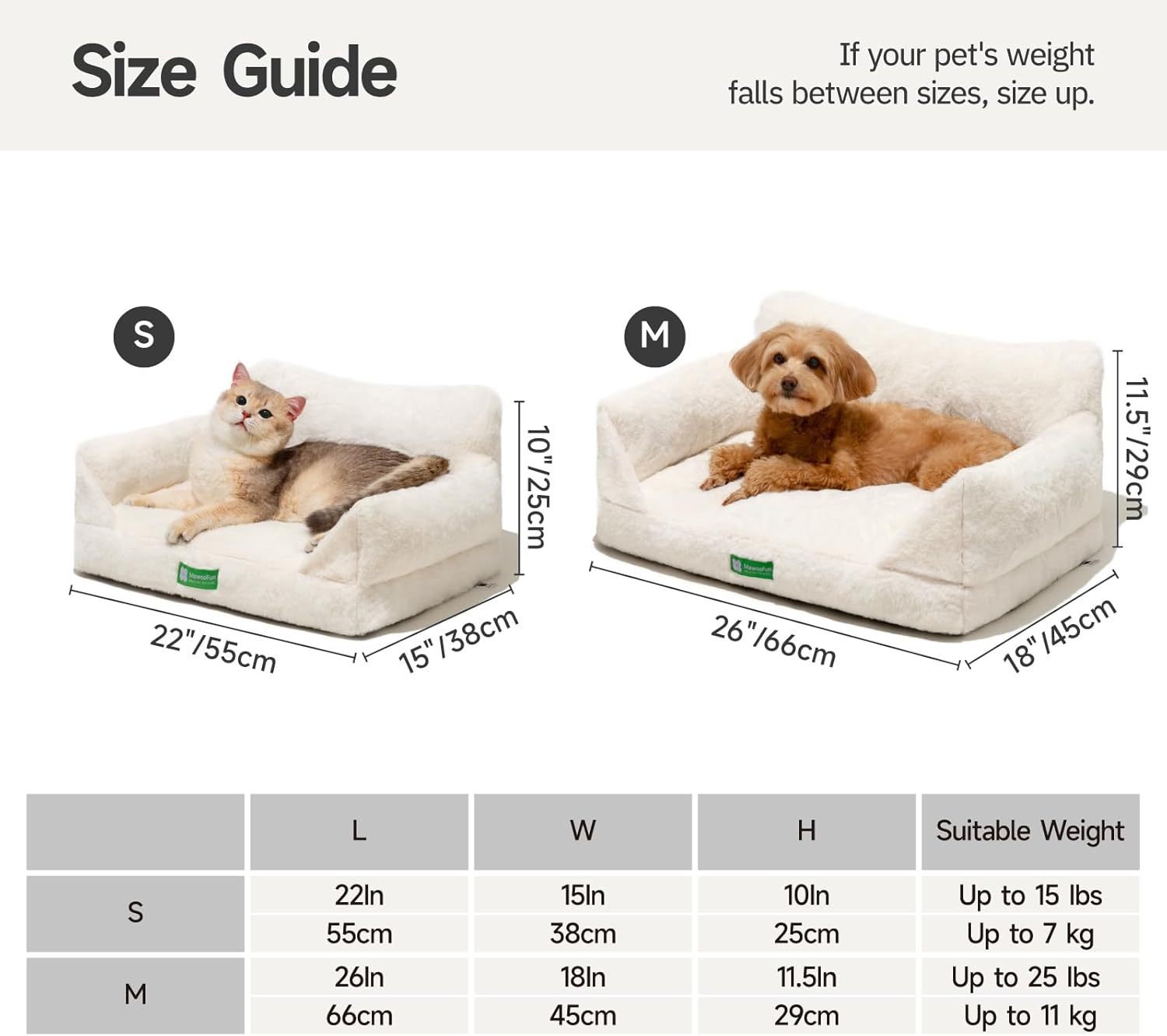 Dog Cat Sofa Bed - Washable Pet Bed With Removable Cover & Non-Slip Bottom For Indoor Cats & Small Dogs White, Medium