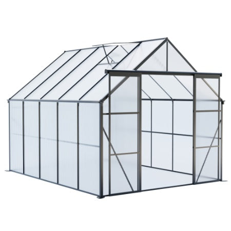 8x10FT Double Door Polycarbonate Greenhouse Raised Base And Anchor Aluminum Heavy Duty Walk-in Greenhouses For Outdoor Backyard In All Season
