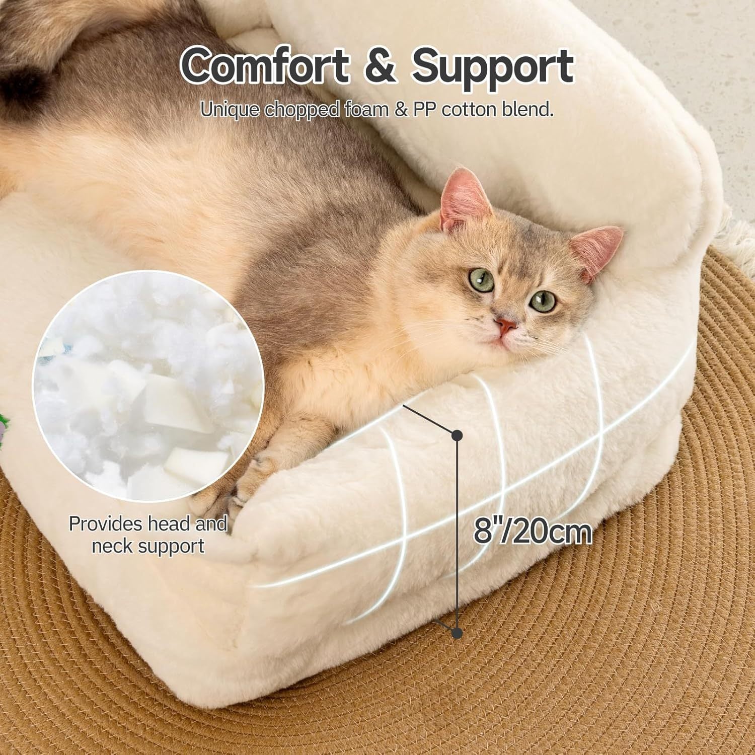 Dog Cat Sofa Bed - Washable Pet Bed With Removable Cover & Non-Slip Bottom For Indoor Cats & Small Dogs White, Medium