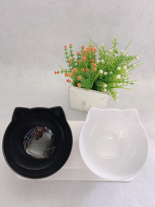 Cat Shaped Pet Food Bowl Oblique Opening