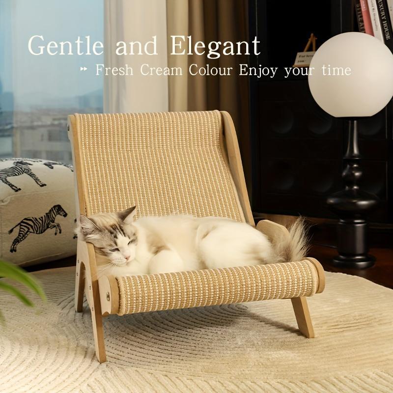 2-in-1 Cat Hammock And Scratching Post Durable Linen Rope Pet Rest Chair For All Seasons