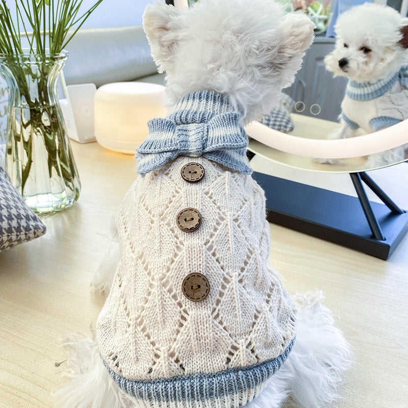 Bowknot Dog & Cat Sweater - Hollow Knit Sweater